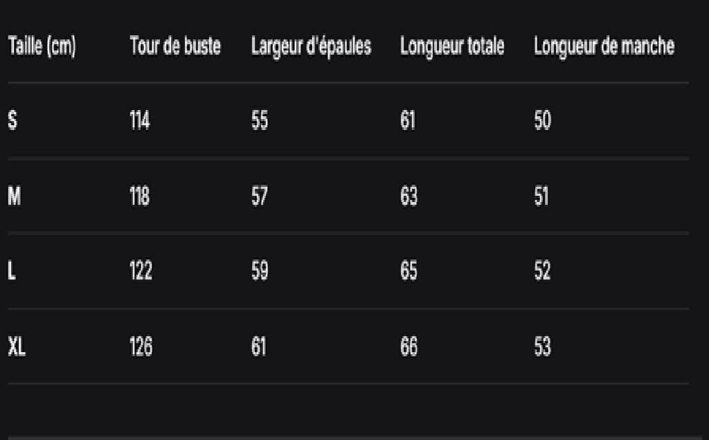 GUIDE DES TAILLES