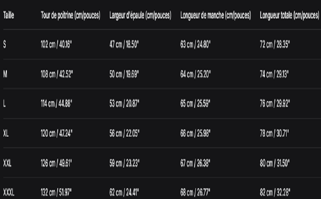 GUIDE DES TAILLES