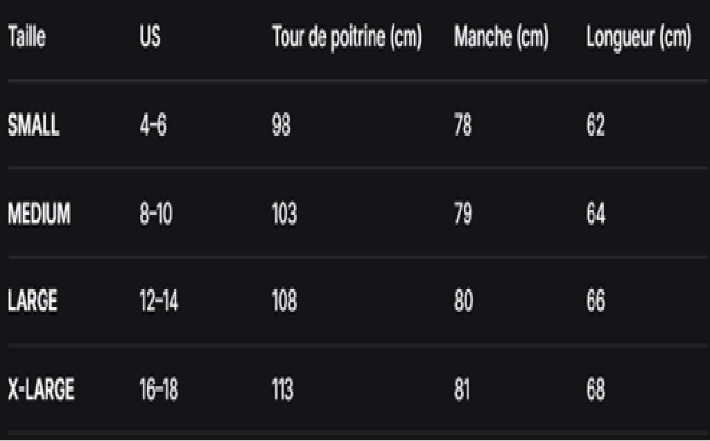 GUIDE DES TAILLES
