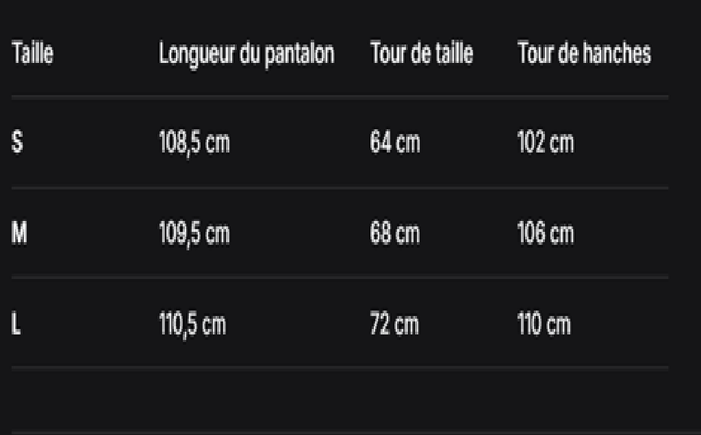 GUIDE DES TAILLES