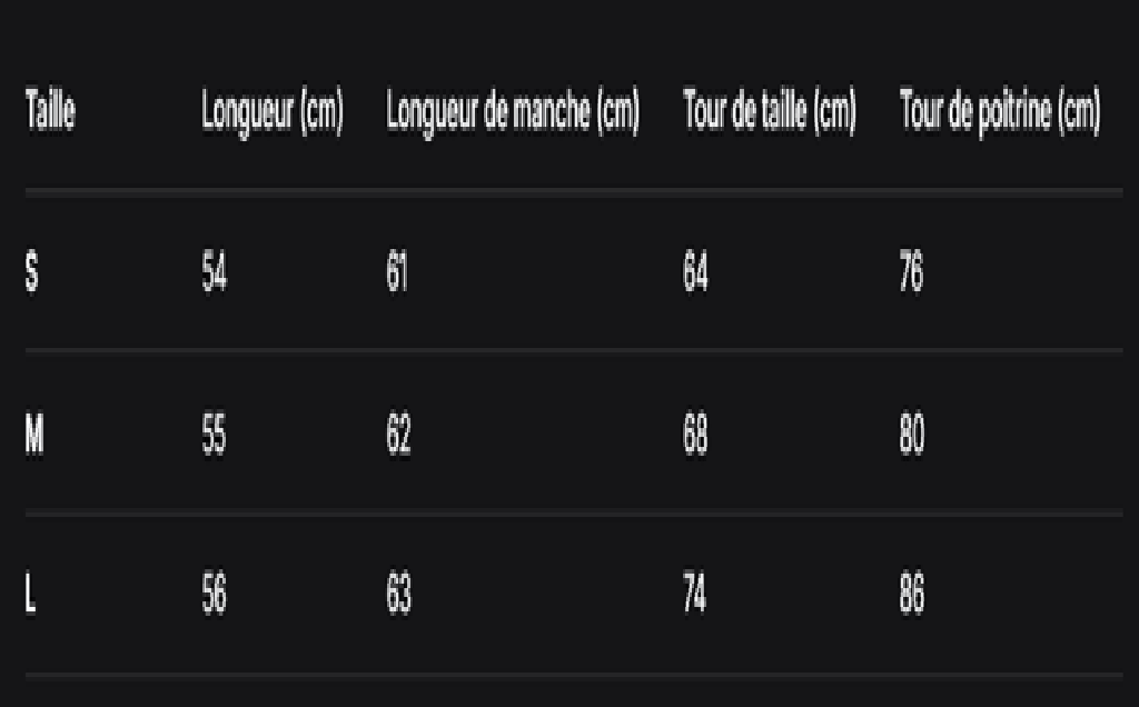 GUIDE DES TAILLES