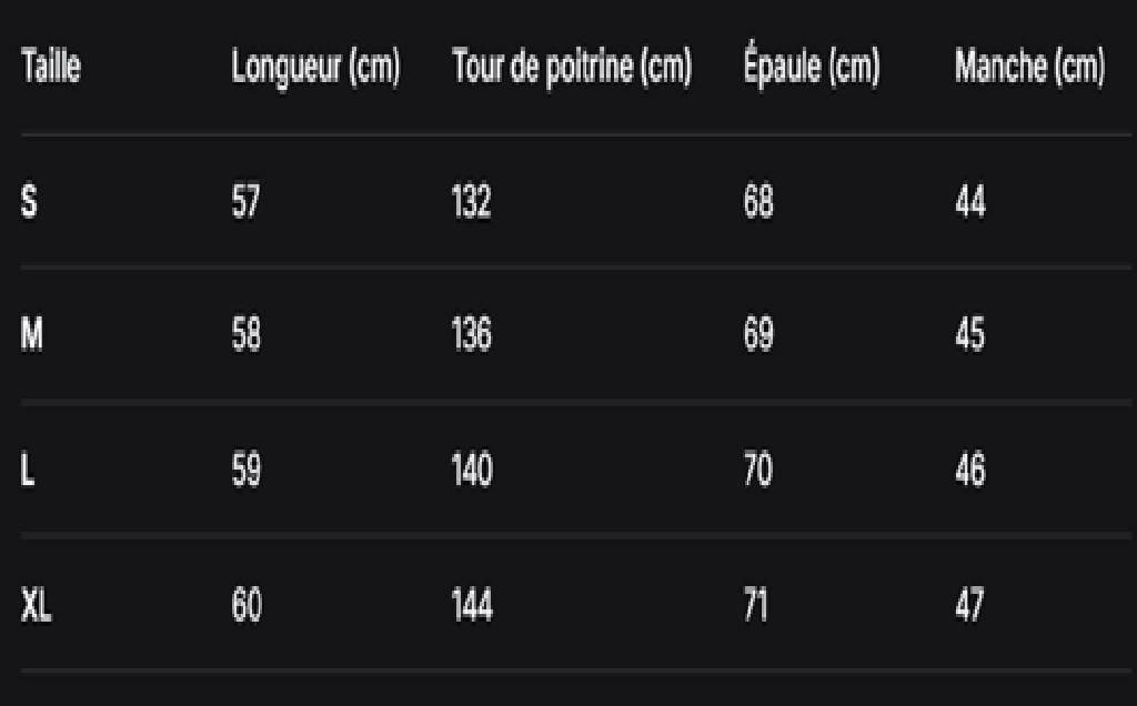 GUIDE DES TAILLES